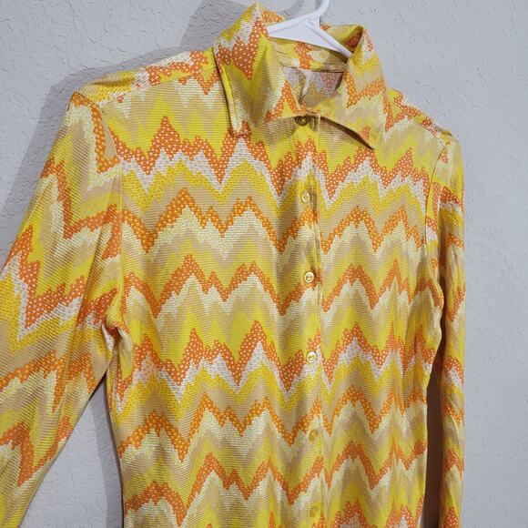 Vintage Shirt Womens Small Medium Yellow Orange 60s 70s Retro Psychedelic Hippie - Picture 6 of 9
